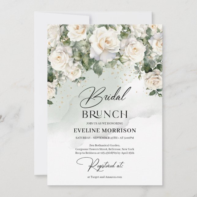 Convites Verduras brancas de vindima, eucalipto, verde e do (Frente)