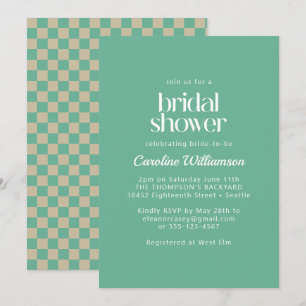 Convites Verificação Estética Retro Xadrez Bridal Shower Em