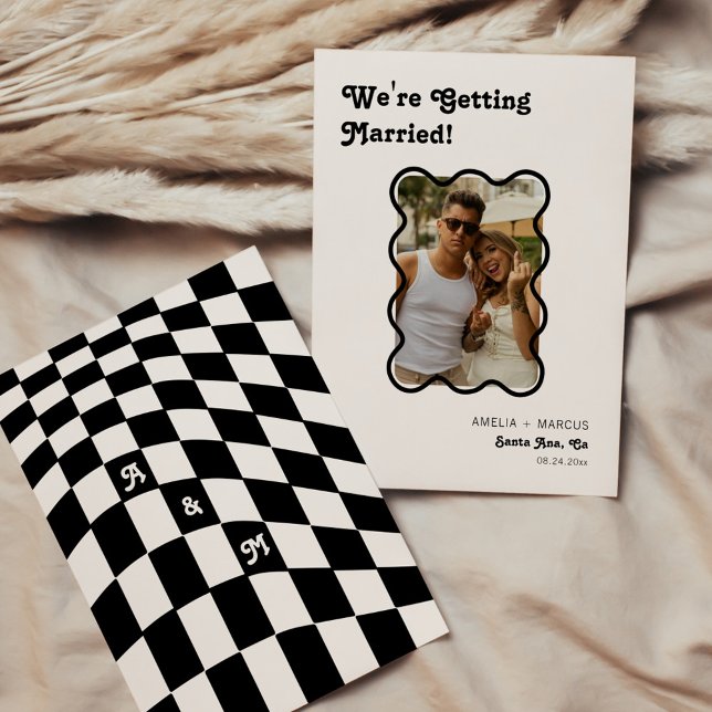 Convites Verificador de Chic Preto Retroativo Guardar a Dat (Criador carregado)