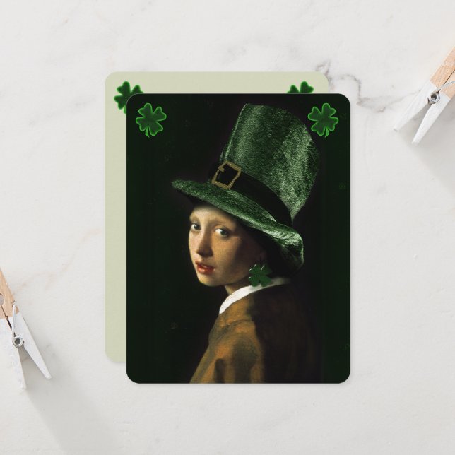 Convites Vermeer Pearl Earring Clover St Patrick's Day (Frente/Verso In Situ)