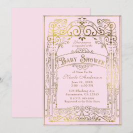 Convites Vermelhidão Rosa & Dourado Chá de Bebê Vintage Vit