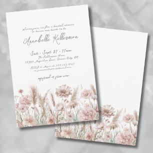 Convites Vermelhidão Rosa Pampas Floral Boho Chá de Bebê de