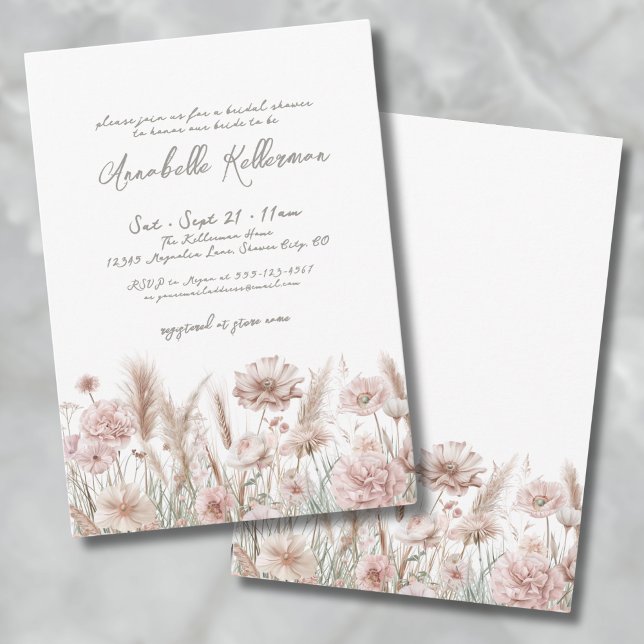 Convites Vermelhidão Rosa Pampas Floral Boho Chá de Bebê de (Blush Pink Pampas Floral Boho Bridal Shower Invitation )