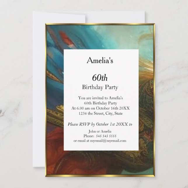 Convites Vermelho Abstrato de Festa de aniversário clássico (Frente)