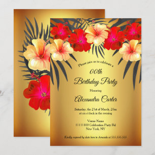 Convites Vermelho Amarelo Dourado Preto Palma Hibisco Festa