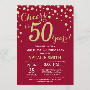 Convites Vermelho Borgonha e Diamante do 50º Aniversário 