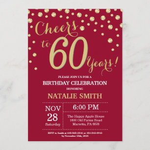Convites Vermelho Borgonha e Diamante do 60º Aniversário 