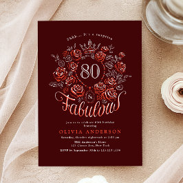 Convites Vermelho Borgonha Floral Elegante 80 & Aniversário