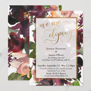 Convites Vermelho Borgonha Floral & Ouro Elegante Estamos F