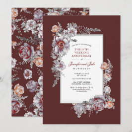 Convites Vermelho Borgonha Vintage Floral Casamento Anivers