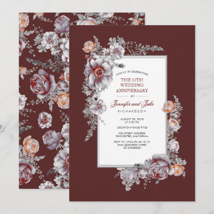 Convites Vermelho Borgonha Vintage Floral Casamento Anivers