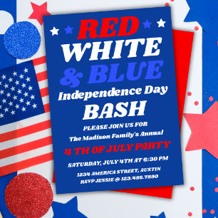 Convites Vermelho Branco Azul Festa do Dia da Independênc