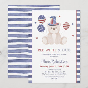 Convites Vermelho Branco & Devido Urso de Pelúcia Patriótic