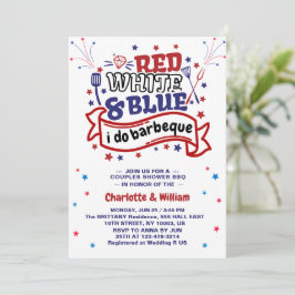 Convites Vermelho Branco e Azul eu faço churrasco Casal chá