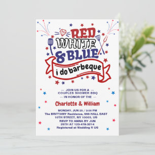 Convites Vermelho Branco e Azul eu faço churrasco Casal chá