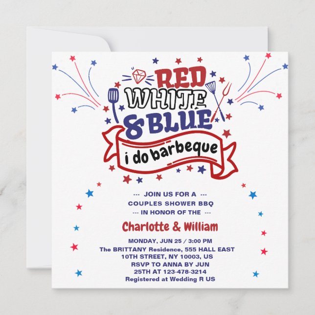 Convites Vermelho Branco e Azul eu faço Churrasco Casal Chu (Frente)