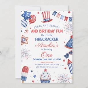 Convites Vermelho Branco E Azul Patriótico Aniversário 4 de