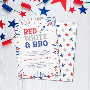 Convites Vermelho branco e churrasco 4 de julho fogos de ar