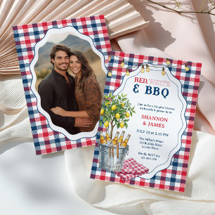 Convites Vermelho Branco e Churrasco Casal Foto Chá de Noiv