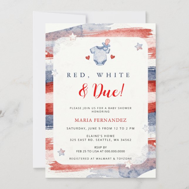Convites Vermelho Branco e Devido 4 de Julho Verão Chá de B (Frente)