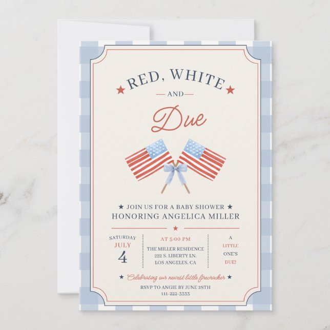 Convites Vermelho Branco e Devido Chuveiro de Bebê Patrióti (Frente)