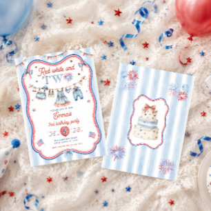 Convites Vermelho Branco e Dois 4 de Julho Festa de Anivers