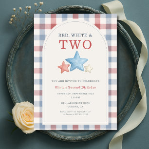 Convites Vermelho Branco e Dois Gingham Aniversário de 2 an
