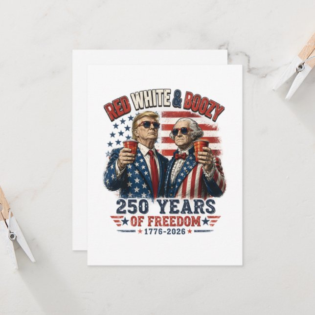 Convites Vermelho Branco Embriagado Trump George Washington (Frente/Verso In Situ)