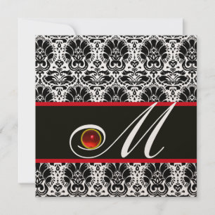 Convites VERMELHO BRANCO PRETO CHAMPAGNE DAMASK MONOGRAM Ru