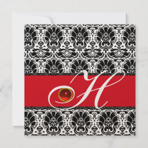 Convites VERMELHO BRANCO PRETO CHAMPAGNE DAMASK MONOGRAM Ru