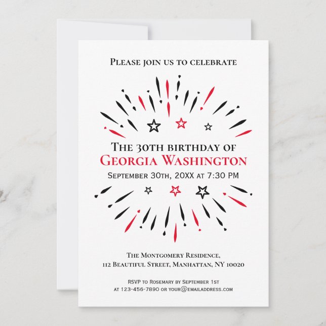 Convites Vermelho Branco Preto do Partido aniversário de 30 (Frente)