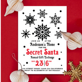 Convites Vermelho Branco Preto Simples Natal Papai Noel Flo
