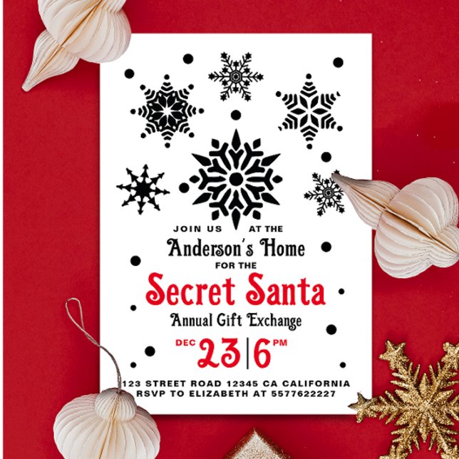Convites Vermelho Branco Preto Simples Natal Papai Noel Flo (Criador carregado)