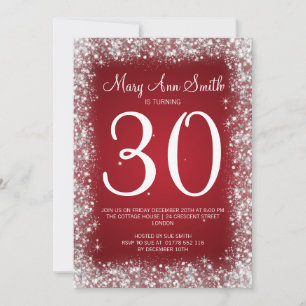 Convites Vermelho brilhante aniversário de 30 anos