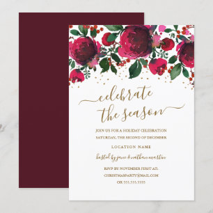 Convites Vermelho Burgundy Verde Dourado Floral Festa de Na