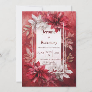 Convites Vermelho Carmesim Branco Opulento Casamento Floral