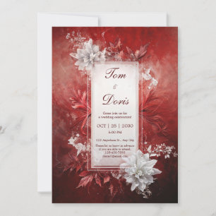 Convites Vermelho Carmim Profundo Floral Branco Casamento d