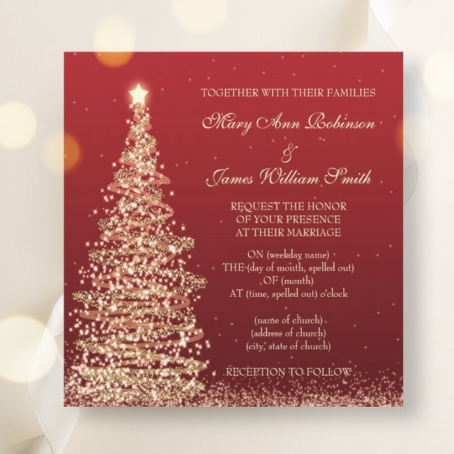Convites Vermelho de Casamento de Natal Elegante (Elegant Christmas Wedding Red Invitation)