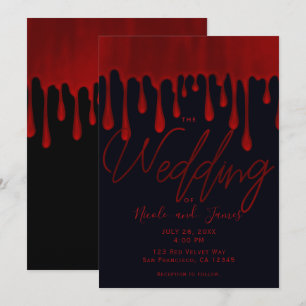 Convites Vermelho de Cetim Pingos de Sangue Escorrendo Casa