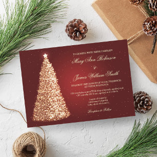 Convites Vermelho Dourado da faísca elegante do casamento