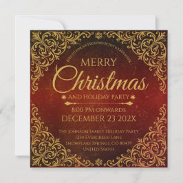 Convites Vermelho Dourado e Veludo Natal Elegante