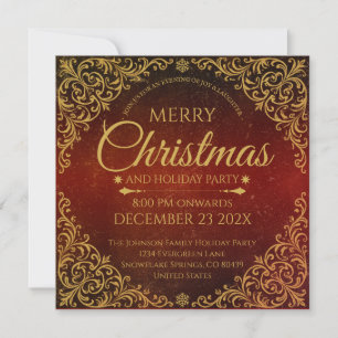 Convites Vermelho Dourado e Veludo Natal Elegante