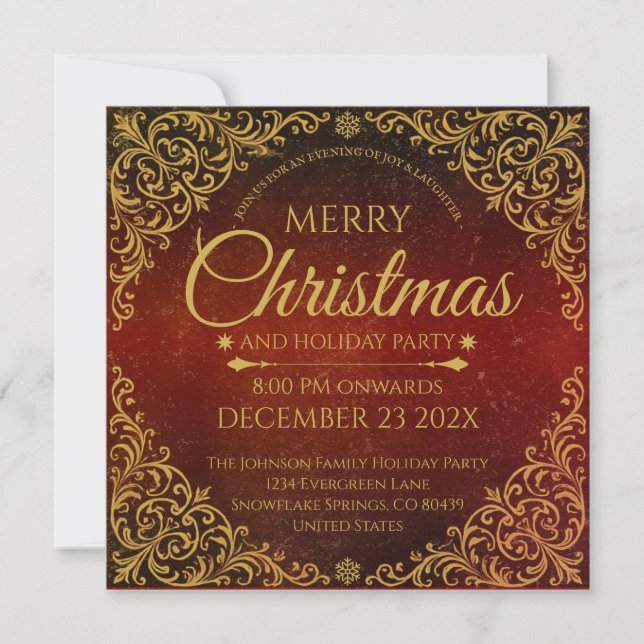 Convites Vermelho Dourado e Veludo Natal Elegante (Frente)