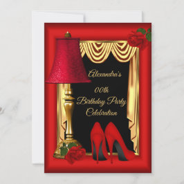Convites Vermelho Dourado Enfeites Saltos Altos Rosas Festa