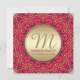Convites Vermelho+Dourado Jantar Indiano da Boêmia Oriental