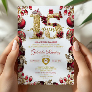 Convites Vermelho Dourado Mis Quince 15 Quinceañera
