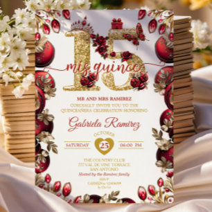 Convites Vermelho Dourado Mis Quince 15 Quinceañera