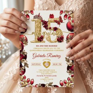 Convites Vermelho Dourado Mis Quince 15 Quinceañera