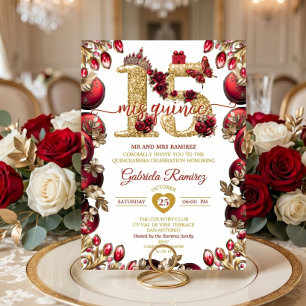 Convites Vermelho Dourado Mis Quince 15 Quinceañera