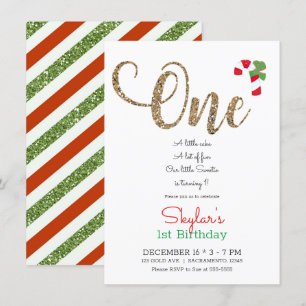Convites Vermelho Dourado & Verde Natal Férias de 1º Aniver
